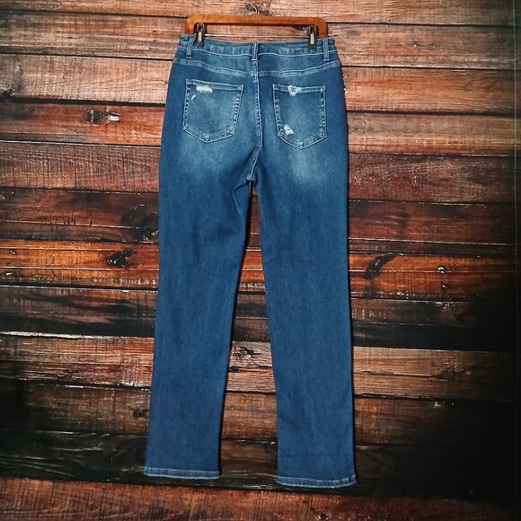 Zenana Jeans Size 30 Charlotte High Rise Mom Distressed Blue Denim Stretch - Picture 3 of 9
